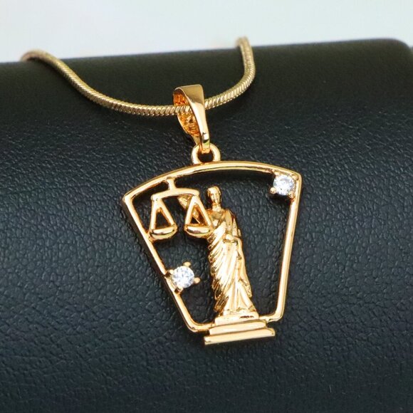 "Lady Justice Rose Gold Pendant with Crystal Accents, XPPT1588 - Picture 1 of 13